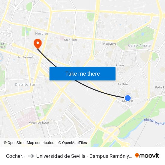 Cocheras to Universidad de Sevilla - Campus Ramón y Cajal map