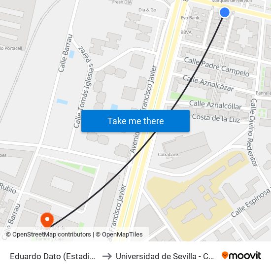 Eduardo Dato (Estadio Sánchez Pizjuán) to Universidad de Sevilla - Campus Ramón y Cajal map