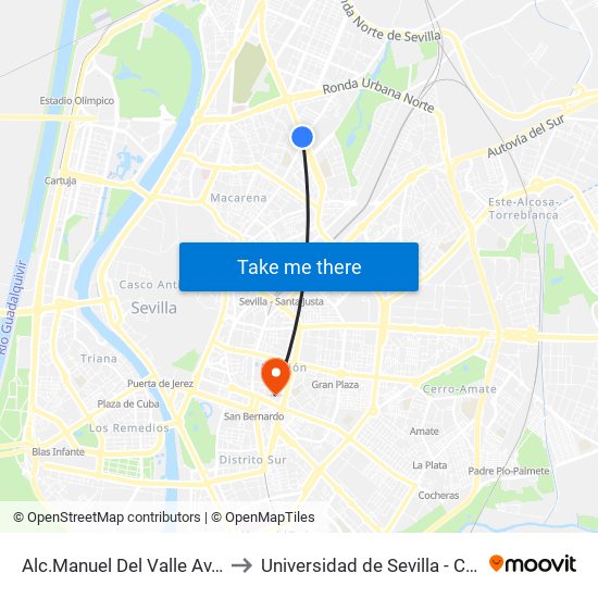 Alc.Manuel Del Valle Av. (Av.Pino Montano) to Universidad de Sevilla - Campus Ramón y Cajal map