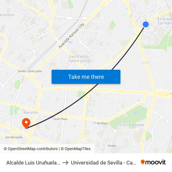 Alcalde Luis Uruñuela (Las Góndolas) to Universidad de Sevilla - Campus Ramón y Cajal map