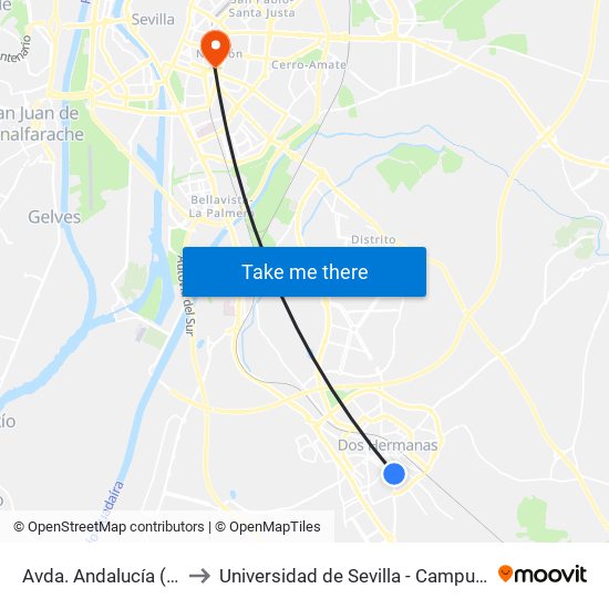 Avda. Andalucía (Sor Sofía) to Universidad de Sevilla - Campus Ramón y Cajal map