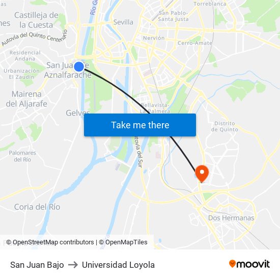 San Juan Bajo to Universidad Loyola map