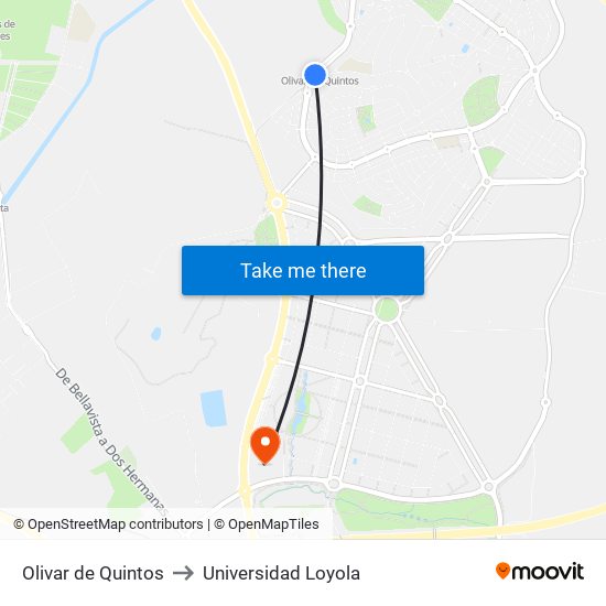 Olivar de Quintos to Universidad Loyola map