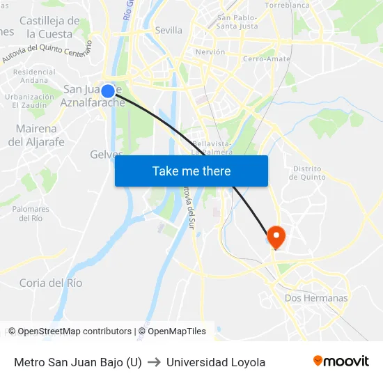 Metro San Juan Bajo (U) to Universidad Loyola map