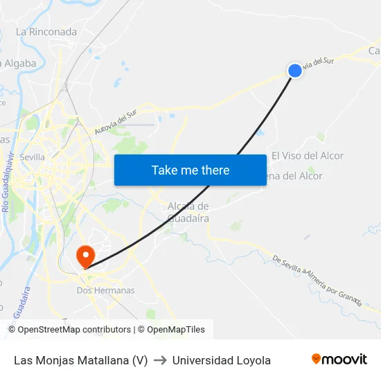 Las Monjas Matallana (V) to Universidad Loyola map