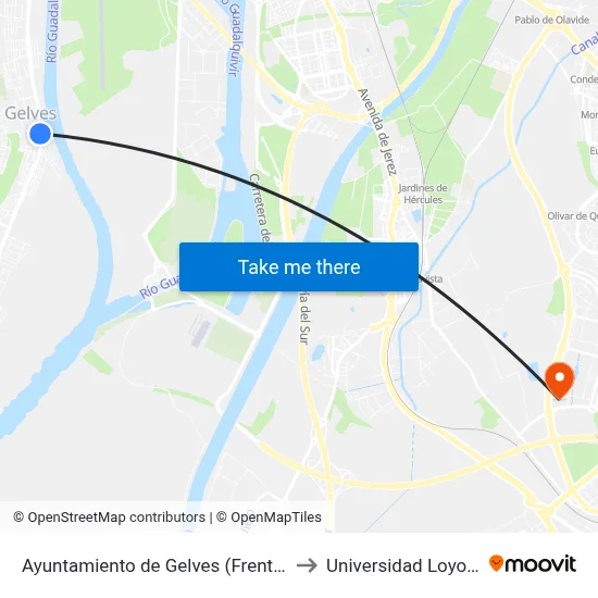 Ayuntamiento de Gelves (Frente) to Universidad Loyola map