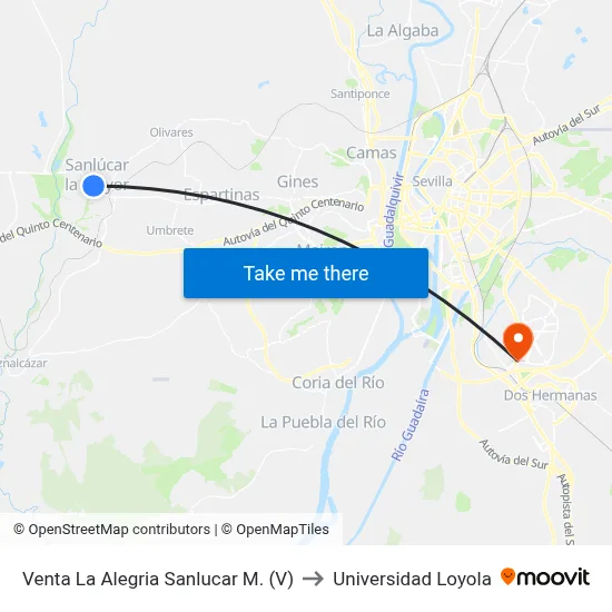 Venta La Alegria Sanlucar M. (V) to Universidad Loyola map