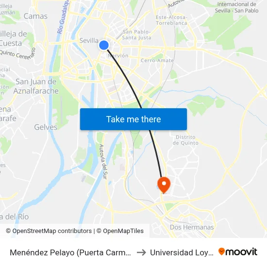 Menéndez Pelayo (Puerta Carmona) to Universidad Loyola map