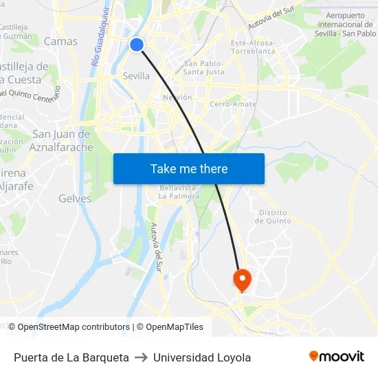 Puerta de La Barqueta to Universidad Loyola map