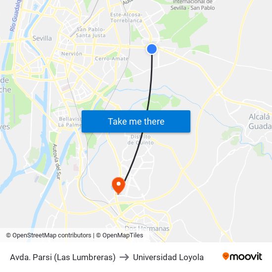 Avda. Parsi (Las Lumbreras) to Universidad Loyola map