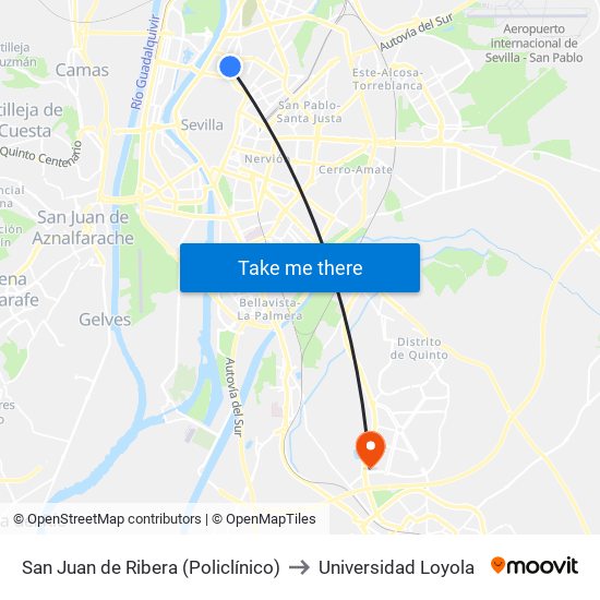 San Juan de Ribera (Policlínico) to Universidad Loyola map