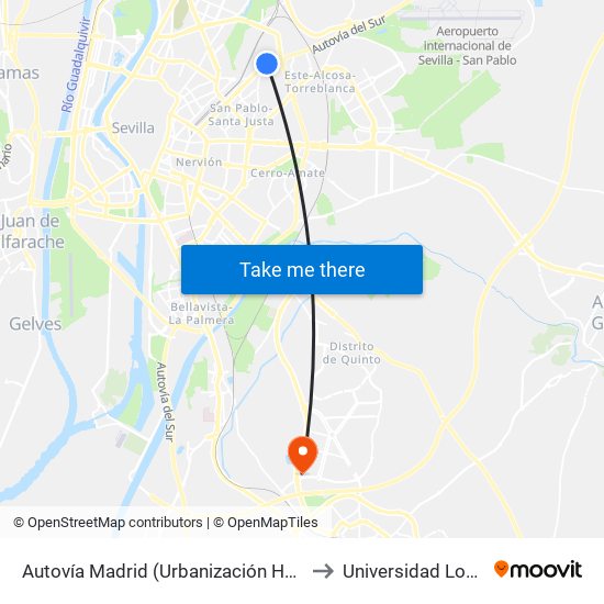 Autovía Madrid (Urbanización Huarte) to Universidad Loyola map