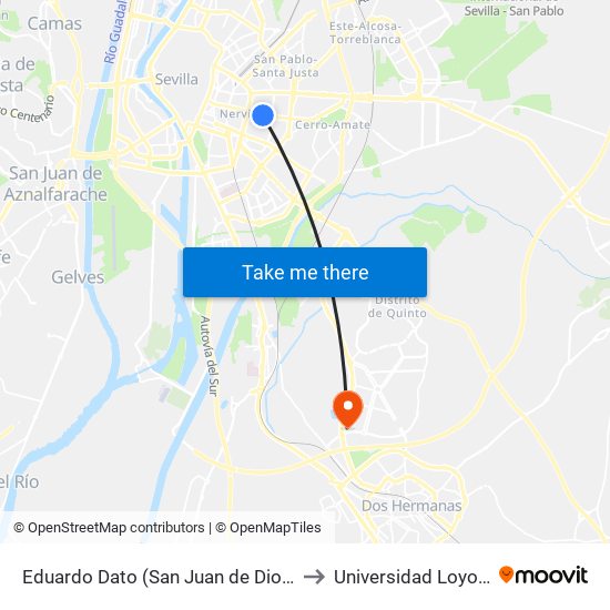 Eduardo Dato (San Juan de Dios) to Universidad Loyola map