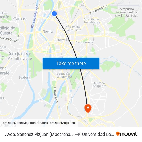 Avda. Sánchez Pizjuán (Macarena Cinco) to Universidad Loyola map