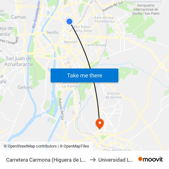 Carretera Carmona (Higuera de La Sierra) to Universidad Loyola map