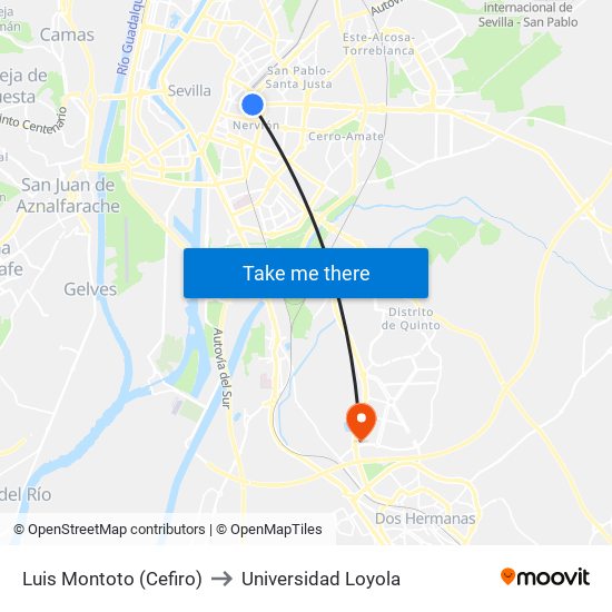 Luis Montoto (Cefiro) to Universidad Loyola map