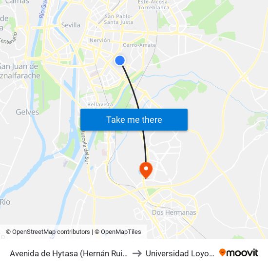 Avenida de Hytasa (Hernán Ruiz) to Universidad Loyola map