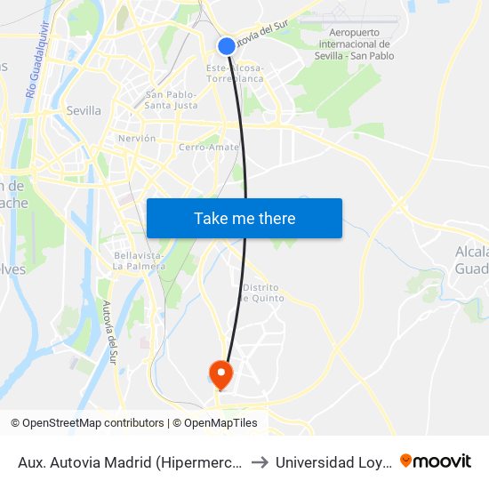 Aux. Autovia Madrid (Hipermercado) to Universidad Loyola map