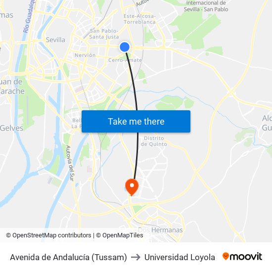 Avenida de Andalucía (Tussam) to Universidad Loyola map