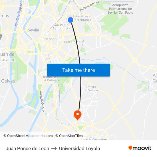 Juan Ponce de León to Universidad Loyola map