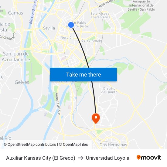 Auxiliar Kansas City (El Greco) to Universidad Loyola map