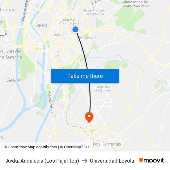 Avda. Andalucia (Los Pajaritos) to Universidad Loyola map