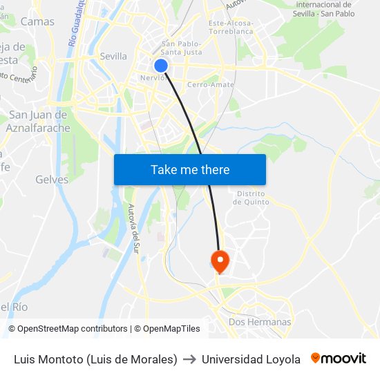 Luis Montoto (Luis de Morales) to Universidad Loyola map