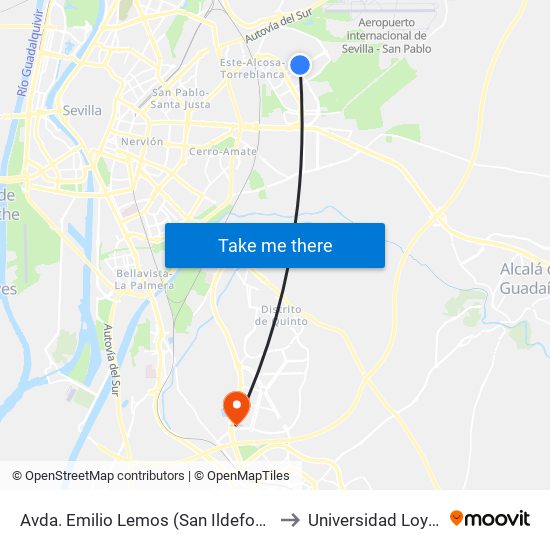 Avda. Emilio Lemos (San Ildefonso) to Universidad Loyola map