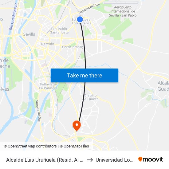 Alcalde Luis Uruñuela (Resid. Al Alba) to Universidad Loyola map
