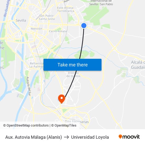 Aux. Autovia Málaga (Alanís) to Universidad Loyola map