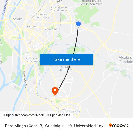 Pero Mingo (Canal Bj. Guadalquivir) to Universidad Loyola map