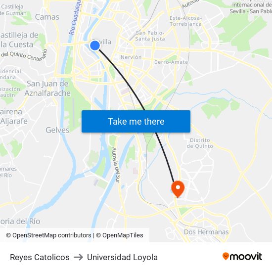 Reyes Catolicos to Universidad Loyola map