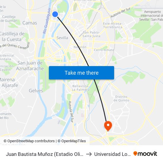 Juan Bautista Muñoz (Estadio Olimpico) to Universidad Loyola map