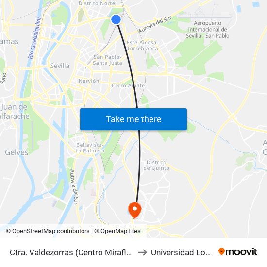 Ctra. Valdezorras (Centro Miraflores) to Universidad Loyola map