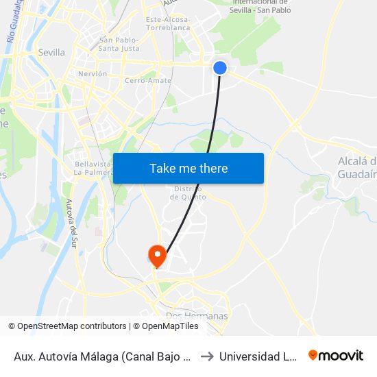 Aux. Autovía Málaga (Canal Bajo Guadal.) to Universidad Loyola map