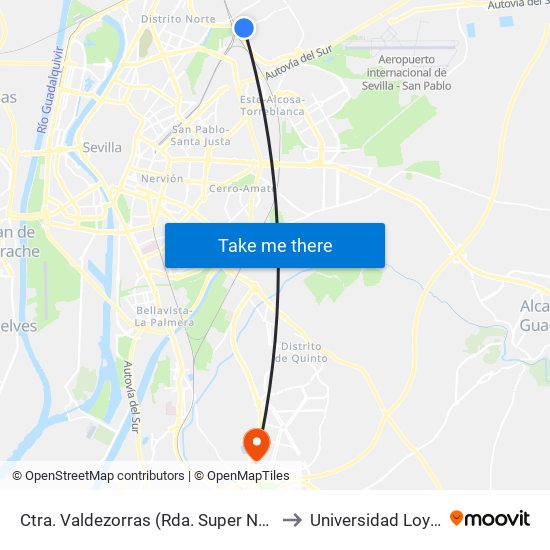 Ctra. Valdezorras (Rda. Super Norte) to Universidad Loyola map