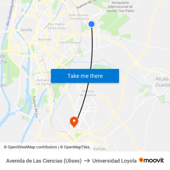 Avenida de Las Ciencias (Ulises) to Universidad Loyola map