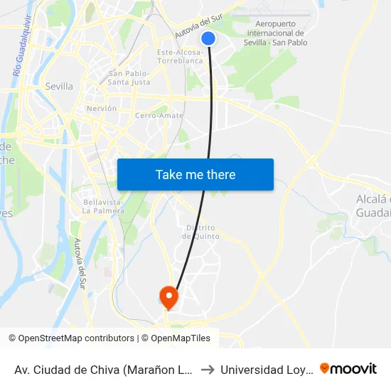 Av. Ciudad de Chiva (Marañon Lavin) to Universidad Loyola map