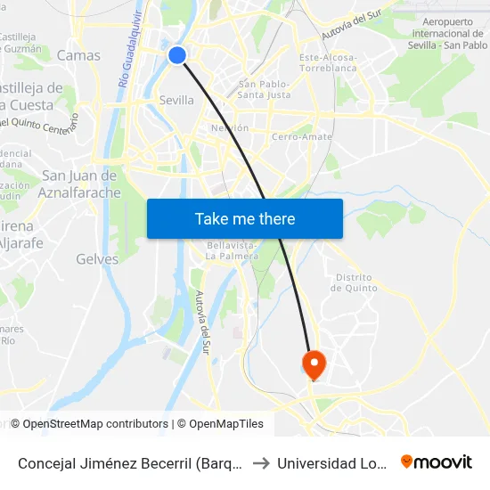 Concejal Jiménez Becerril (Barqueta) to Universidad Loyola map