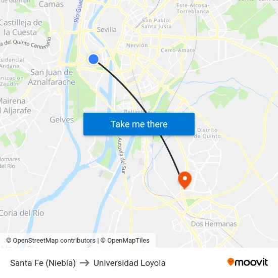 Santa Fe (Niebla) to Universidad Loyola map