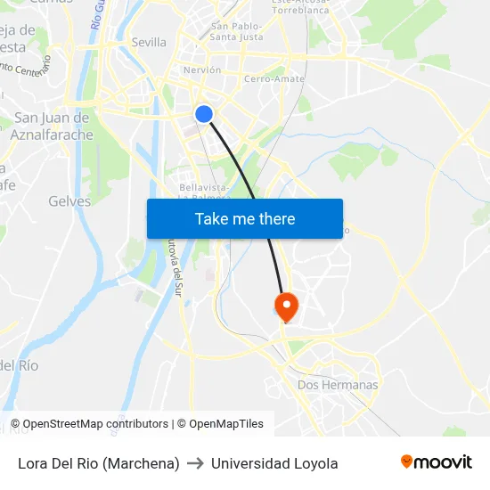 Lora Del Rio (Marchena) to Universidad Loyola map