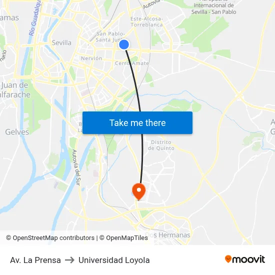 Av. La Prensa to Universidad Loyola map