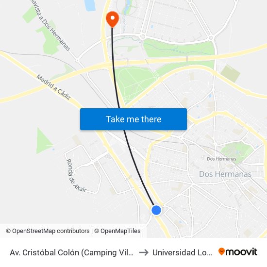 Av. Cristóbal Colón (Camping Villsom) to Universidad Loyola map