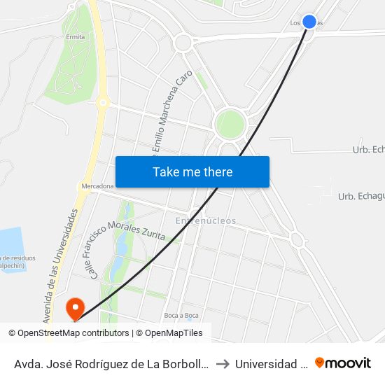 Avda. José Rodríguez de La Borbolla (Edif. Abelia) to Universidad Loyola map