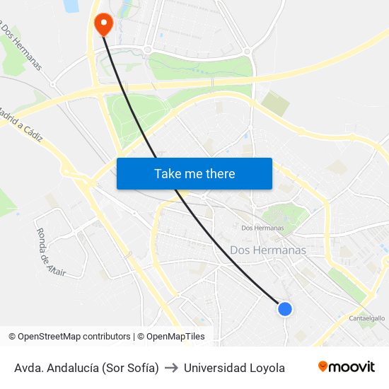 Avda. Andalucía (Sor Sofía) to Universidad Loyola map