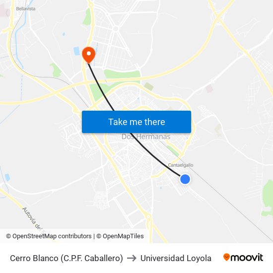 Cerro Blanco (C.P.F. Caballero) to Universidad Loyola map