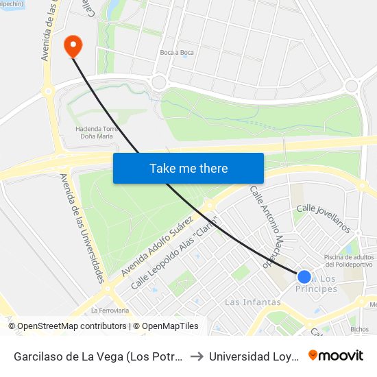 Garcilaso de La Vega (Los Potros) to Universidad Loyola map