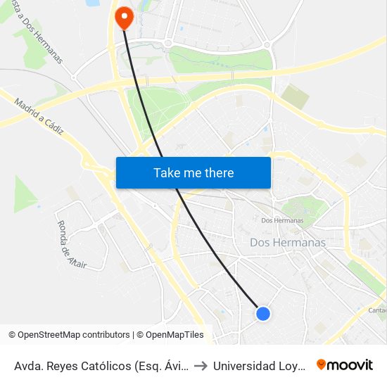 Avda. Reyes Católicos (Esq. Ávila) to Universidad Loyola map