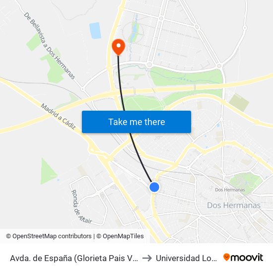 Avda. de España (Glorieta Pais Vasco) to Universidad Loyola map