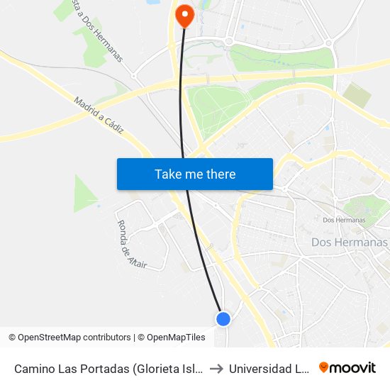 Camino Las Portadas (Glorieta Isla Menor) to Universidad Loyola map